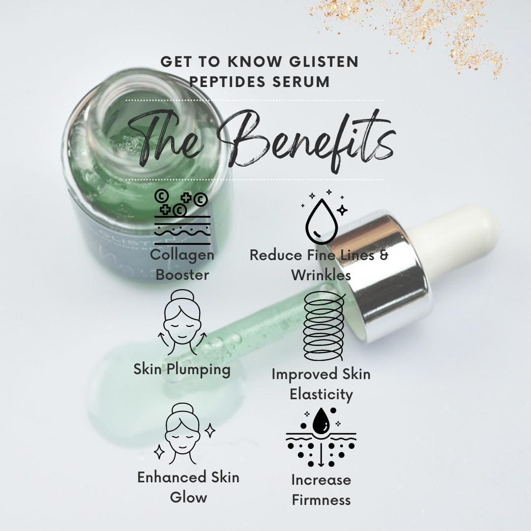 benefits of TREATMENT: GLISTEN - Seaweed + Avocado Superfood Peptide Rapid Plumping Serum - Nyrah Beauty