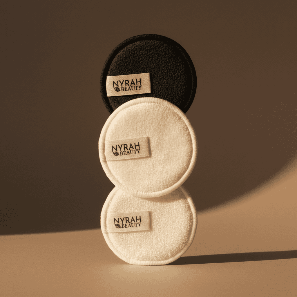 Nyrah Beauty makeup removal pads on a brown background