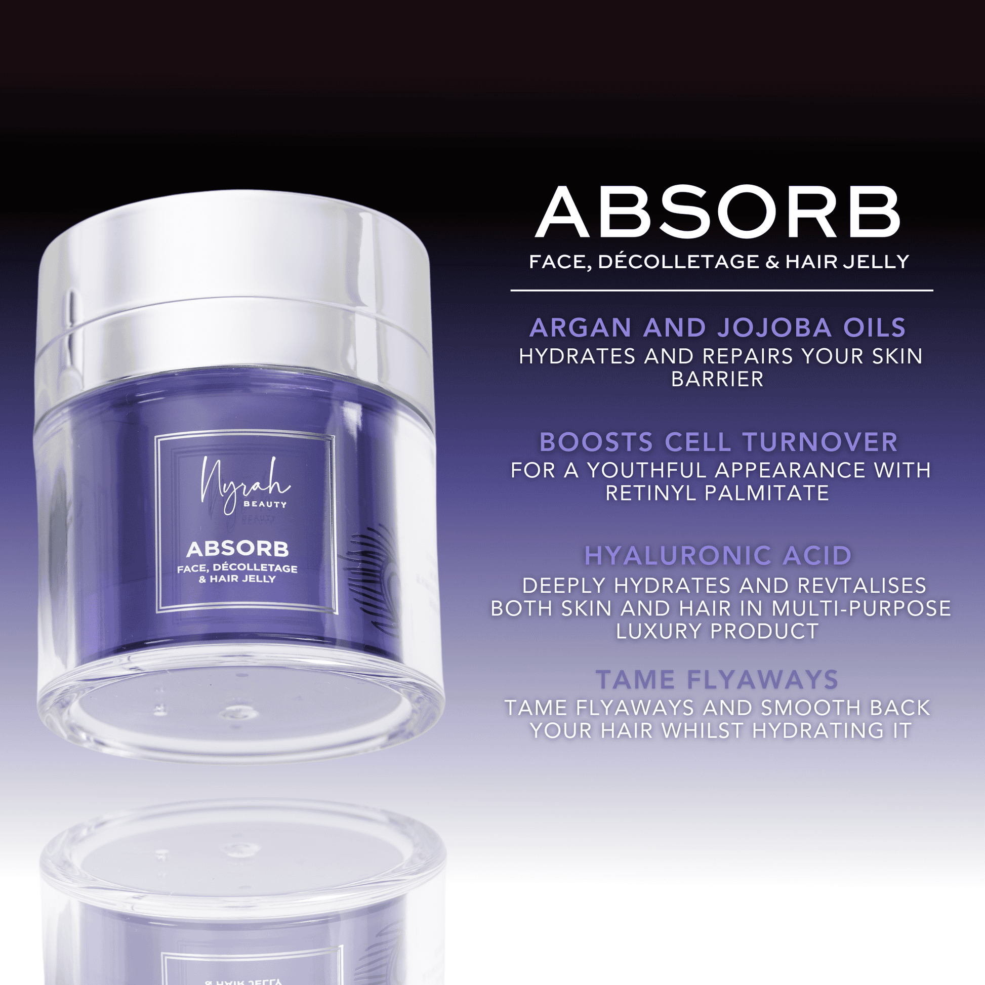 NYRAH BEAUTY ABSROB 50ML jelly serum info card