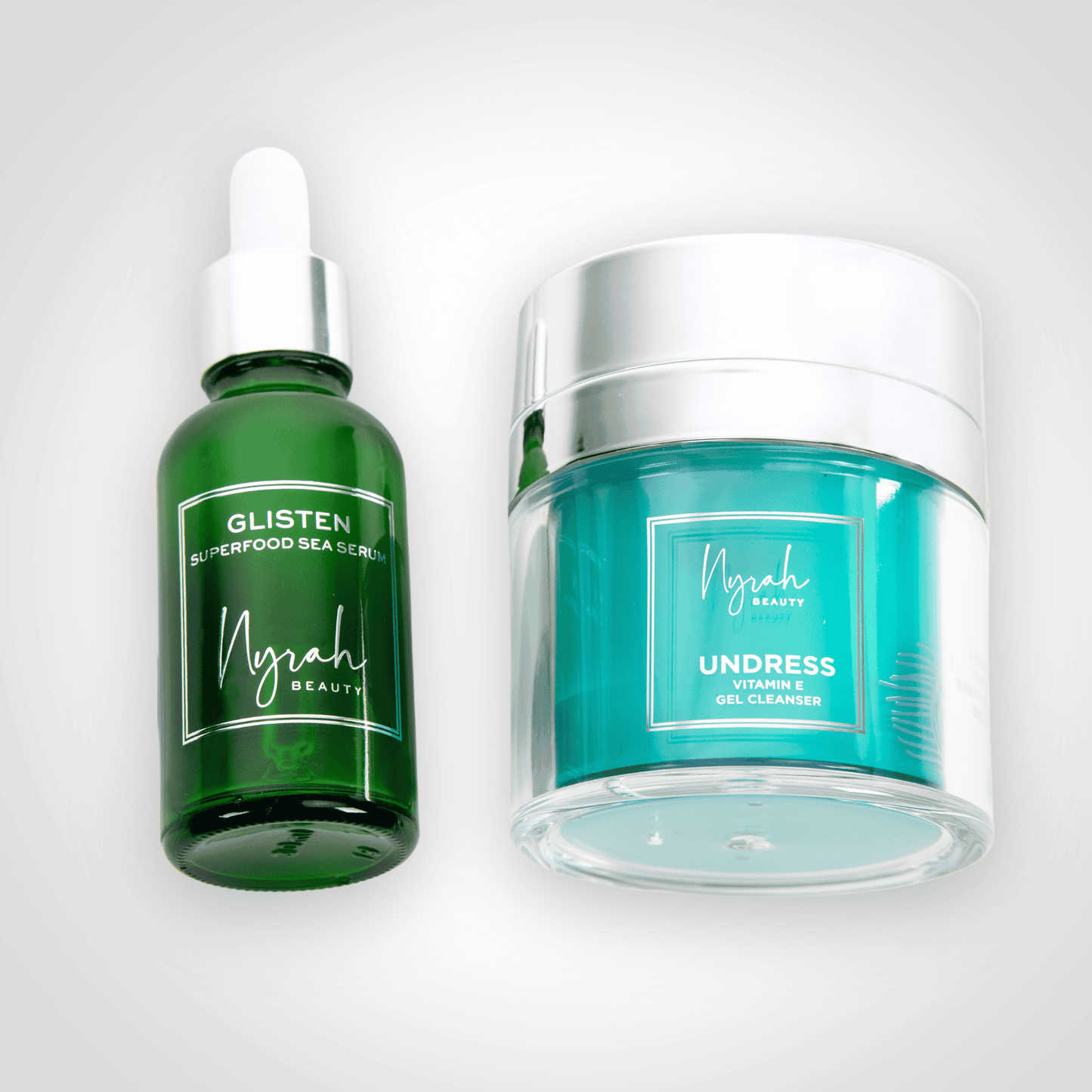 NYRAH DUO SET collagen boost undress teal 50ml and glisten green serum 30ml