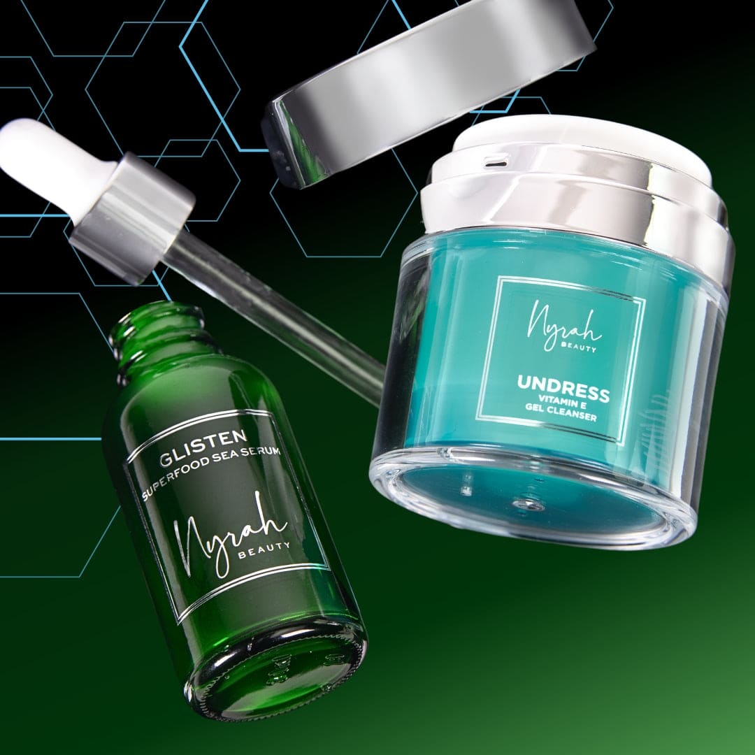 NYRAH DUO SET collagen boost undress teal 50ml and glisten green serum 30ml