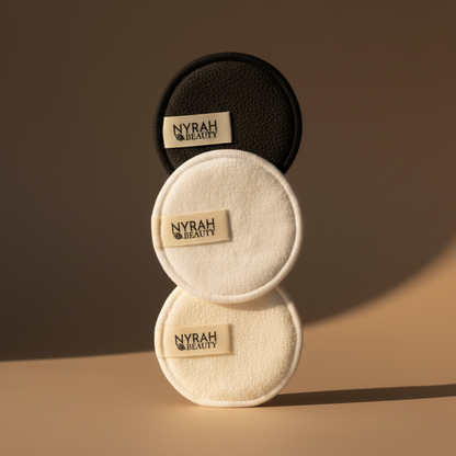 Nyrah Beauty makeup removal pads on a brown background
